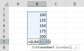 Excel's AutoSum automatically suggesting a range of cells to total